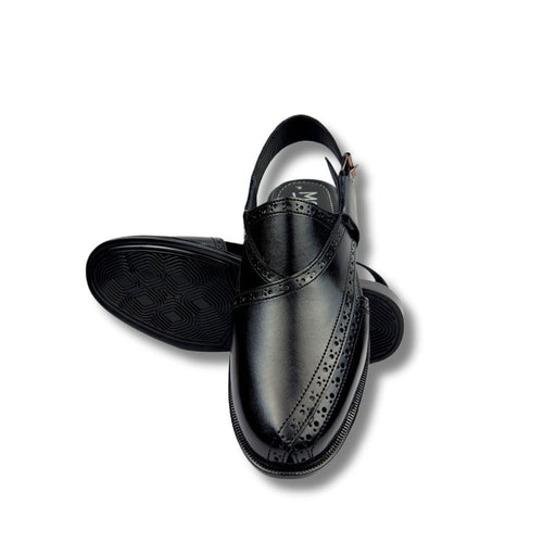 Handmade Black Leather Peshawari Sandal: Men's Leather Chappal