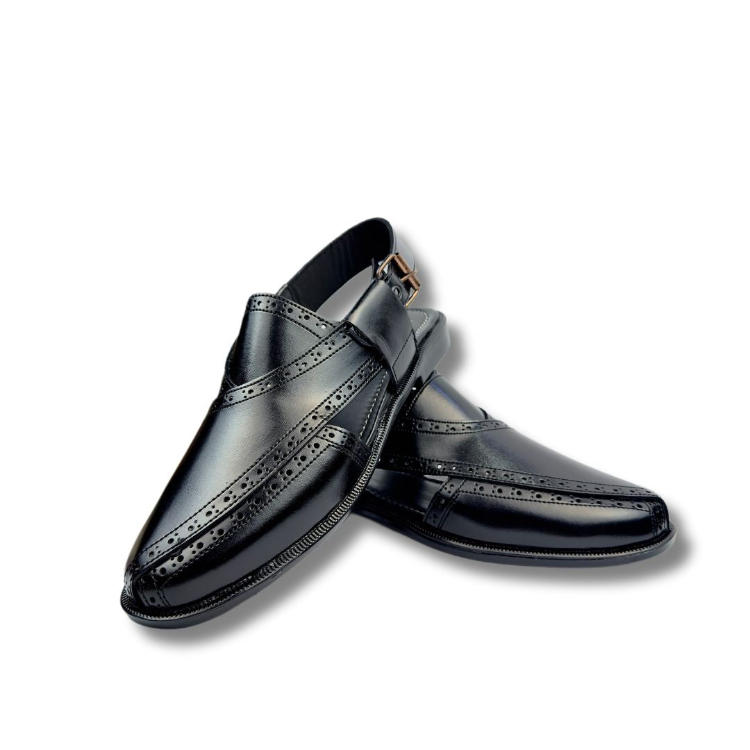 Handmade Black Leather Peshawari Sandal: Men's Leather Chappal