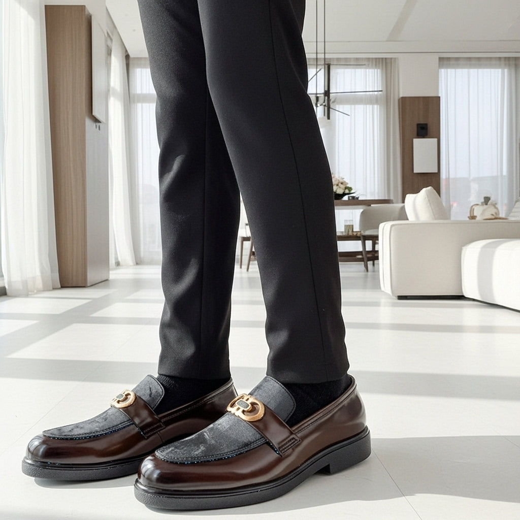 Shaded Brown Handmade Loafer With Suede Pattern | With Premium Gel Soul For Comfort