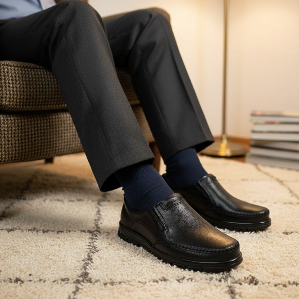 Majesty Executive Glide | Premium Black Leather Medicated Shoes
